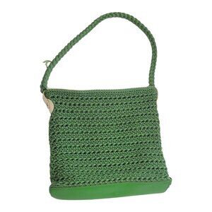 Luxy Green Crochet Shoulder Bag With Zipper Accents - Handmade Boho Style